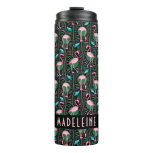 Flamingo Tropisches Niedliches Schwarz-Rosa-Muster Thermosbecher