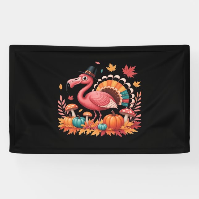 Flamingo Turkey Niedlich Flamingo Türkei Fall Leaf Banner (Horizontal)