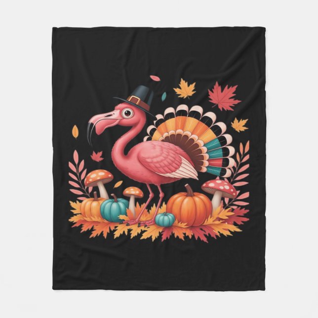 Flamingo Turkey Niedlich Flamingo Türkei Fall Leaf Fleecedecke (Vorderseite)