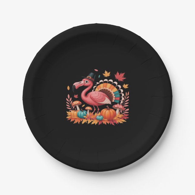 Flamingo Turkey Niedlich Flamingo Türkei Fall Leaf Pappteller (Vorderseite)