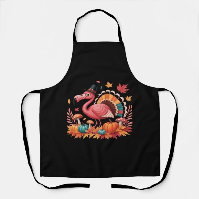 Flamingo Turkey Niedlich Flamingo Türkei Fall Leaf Schürze (Vorderseite)