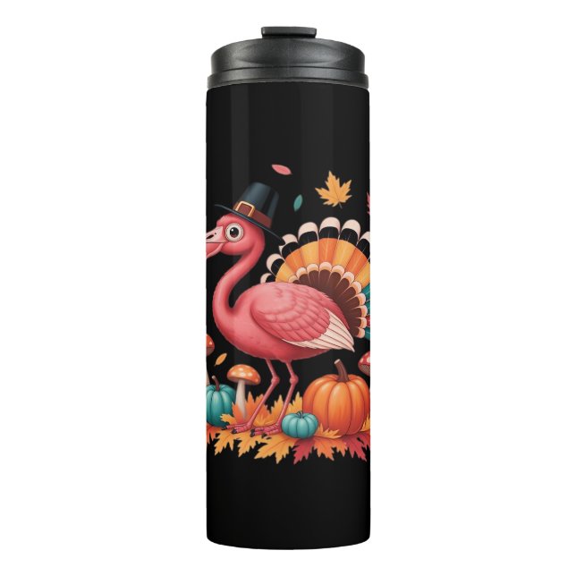 Flamingo Turkey Niedlich Flamingo Türkei Fall Leaf Thermosbecher (Vorderseite)