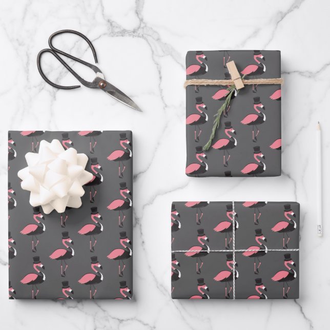 Flamingo Tuxedo Fun Wrapping Paper Sheets Geschenkpapier Set (Vorderseite)