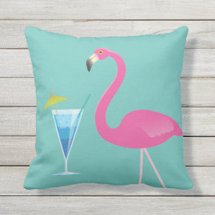 Flamingo u. Cocktail auf Türkis-Kissen im Freien Kissen