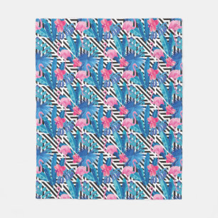 Flamingo u. Palmen auf geometrischem Muster Fleecedecke