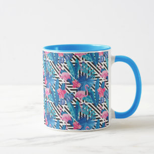 Flamingo u. Palmen auf geometrischem Muster Tasse