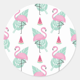 Flamingo-u. Wassermelone-Pastell-Muster Runder Aufkleber