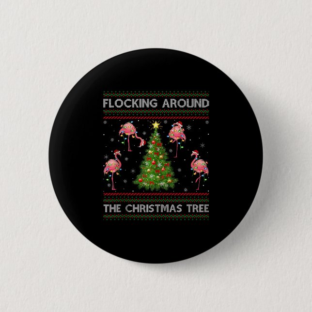 Flamingo Ugly Christmas Sweater Style Flamingo Bir Button (Vorderseite)