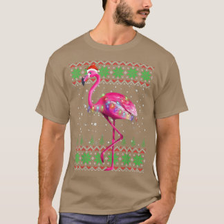 Flamingo Ugly Christmas Sweater Xmas Tree Lights T-Shirt