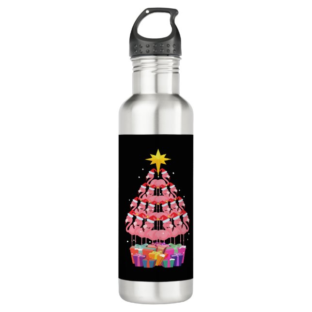 Flamingo Ugly Christmas Tree Funny Gift Edelstahlflasche (Vorderseite)