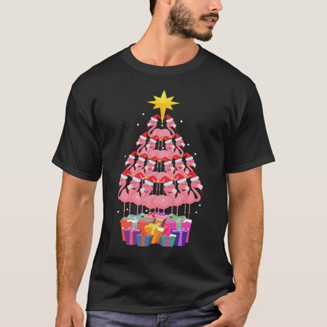 Flamingo Ugly Christmas Tree Funny Gift T-Shirt (Vorderseite)