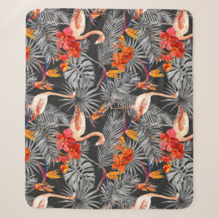 Flamingo und Blume, monochrome Muster. Sherpadecke
