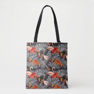 Flamingo und Blume, monochrome Muster. Tasche