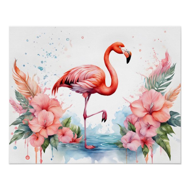 Flamingo und Blume Poster (Vorderseite)