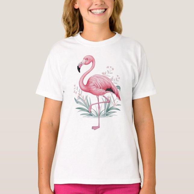 Flamingo und Blume T-Shirt (Vorderseite)