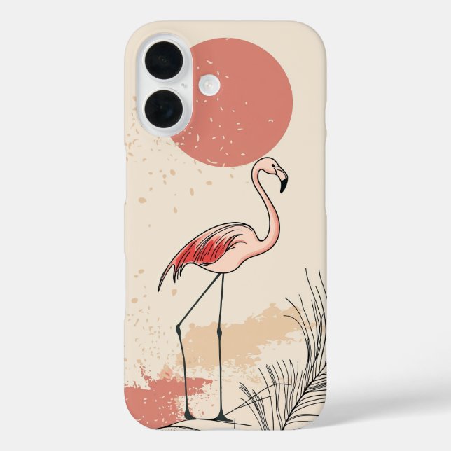 Flamingo und die rote Sonne iPhone 16 Hülle (Rückseite)