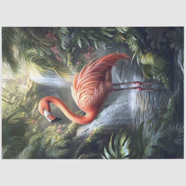 Flamingo und Dschungelwaterfall Dekoupage Seidenpapier (Vorderseite)