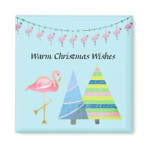 Flamingo und farbenfrohe Bäume Warme Weihnachtswün