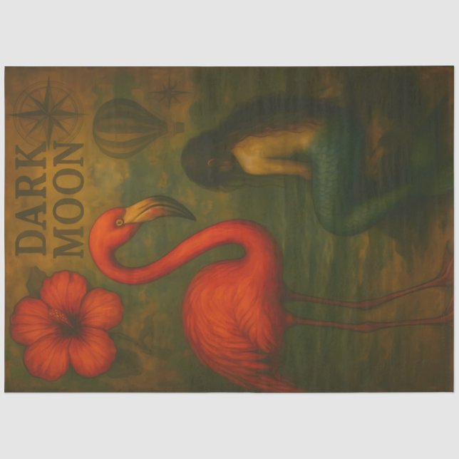 Flamingo und Mermaid Dark Moon Decoupage Seidenpapier (Vorderseite)
