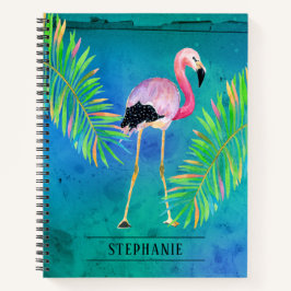 Flamingo und Palm Blätter Aqua Green Notizbuch