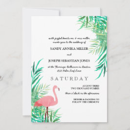 Flamingo und Palm Blätter Tropische Hochzeit Einladung