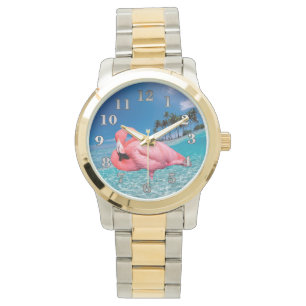 Flamingo und Palmen Armbanduhr