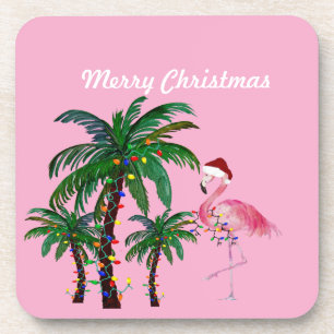 Flamingo und Palmenbaum-Weihnachts-Kissen Getränkeuntersetzer