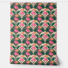 Flamingo und Palms Retro braunes Muster Tapete