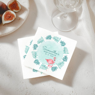 Flamingo- und Palmwedel-Kranz Türkis Baby Shower Serviette