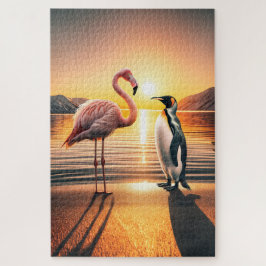 Flamingo und Penguin Sunset Encounter