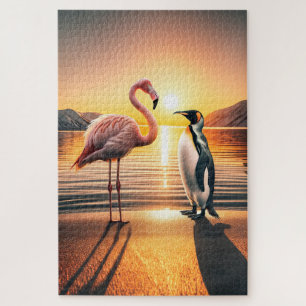 Flamingo und Penguin Sunset Encounter