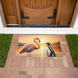 Flamingo und Penguin Sunset Encounter Fußmatte