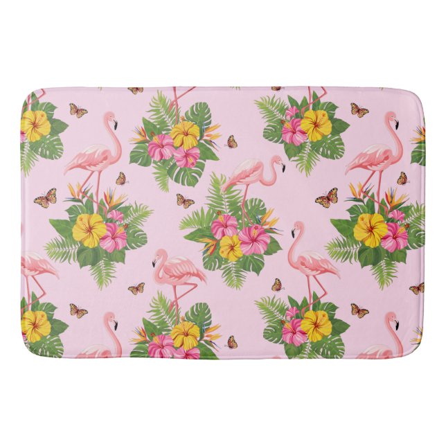 Flamingo und Schmetterlinge 1 Badematte (Vorderseite)