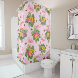 Flamingo und Schmetterlinge 1 Duschvorhang