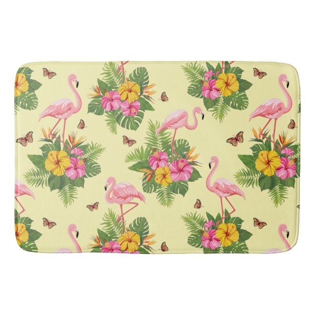 Flamingo und Schmetterlinge 2 Badematte (Vorderseite)