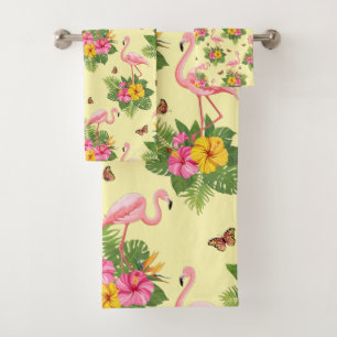 Flamingo und Schmetterlinge 2 Badhandtuch Set