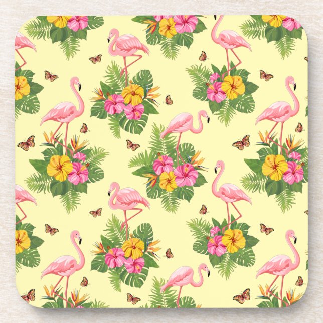 Flamingo und Schmetterlinge 2 Getränkeuntersetzer (Vorderseite)