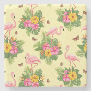 Flamingo und Schmetterlinge 2 Steinuntersetzer