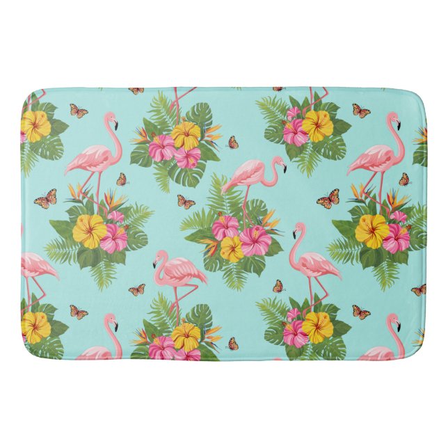 Flamingo und Schmetterlinge 3 Badematte (Vorderseite)