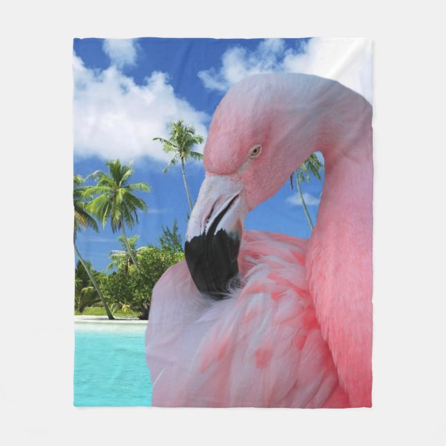 Flamingo und Strand Fleecedecke (Vorderseite)