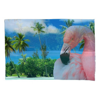 Flamingo und Strand Kissenbezug