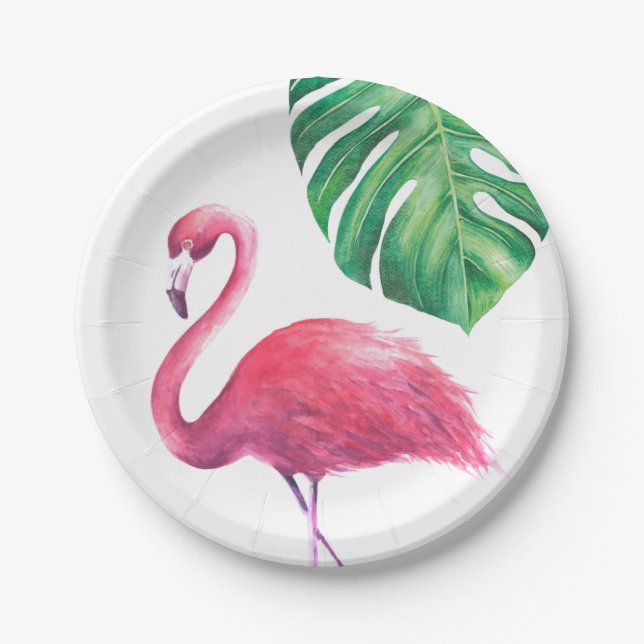 Flamingo und Tropical Blätter Party Teller (Vorderseite)