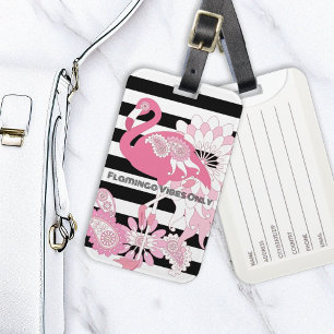 Flamingo Vibes Nur Schwarz & Weiß Streifen Flaming Gepäckanhänger
