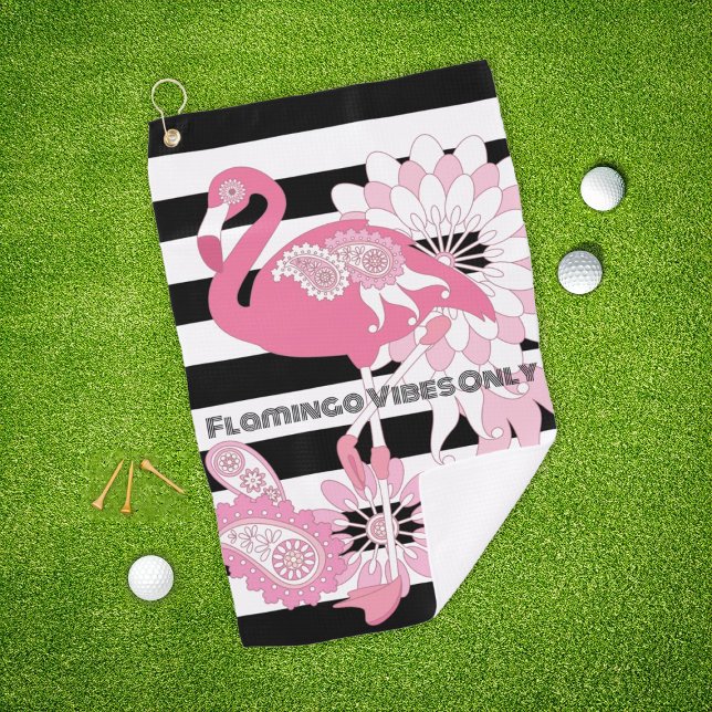 Flamingo Vibes Nur Schwarz & Weiß Streifen Flaming Golfhandtuch (Von Creator hochgeladen)