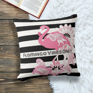 Flamingo Vibes Nur Schwarz & Weiß Streifen Flaming Kissen