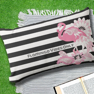 Flamingo Vibes only - Schwarz-weiß Stripe Flamingo Kissen Für Draußen