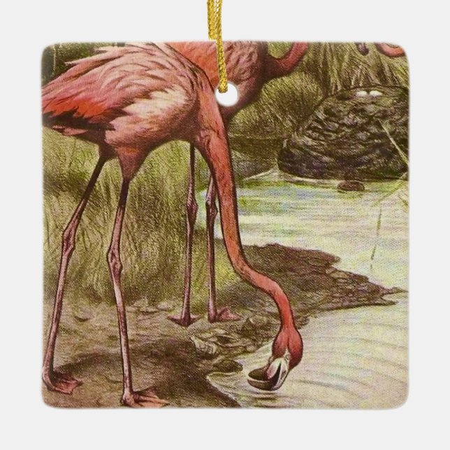 Flamingo Vintag Illustration Keramikornament (Vorderseite)