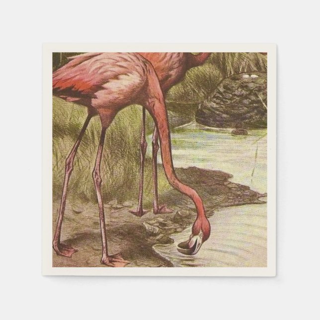 Flamingo Vintag Illustration Serviette (Vorderseite)