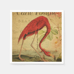 Flamingo Vintage Postkartenmalerei Serviette
