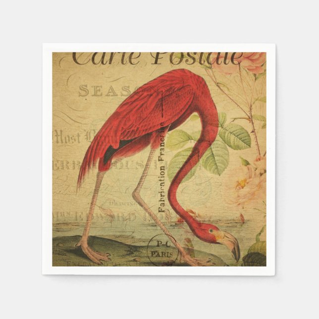Flamingo Vintage Postkartenmalerei Serviette (Vorderseite)